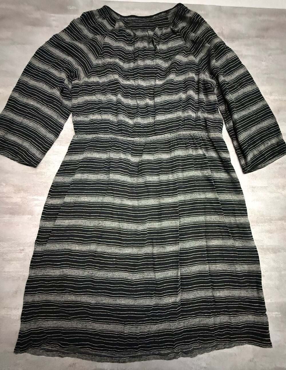 LOFT Ann Taylor Black & White Striped Embroidered Tassel Boho Dress Size L - Picture 4 of 5